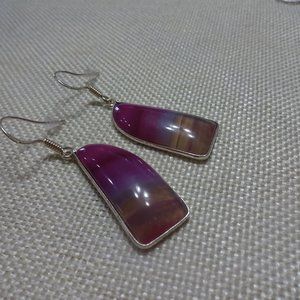 Gorgeous "PINK BOTSWANA AGATE" Handmade Sterling Dangle Earrings 212B